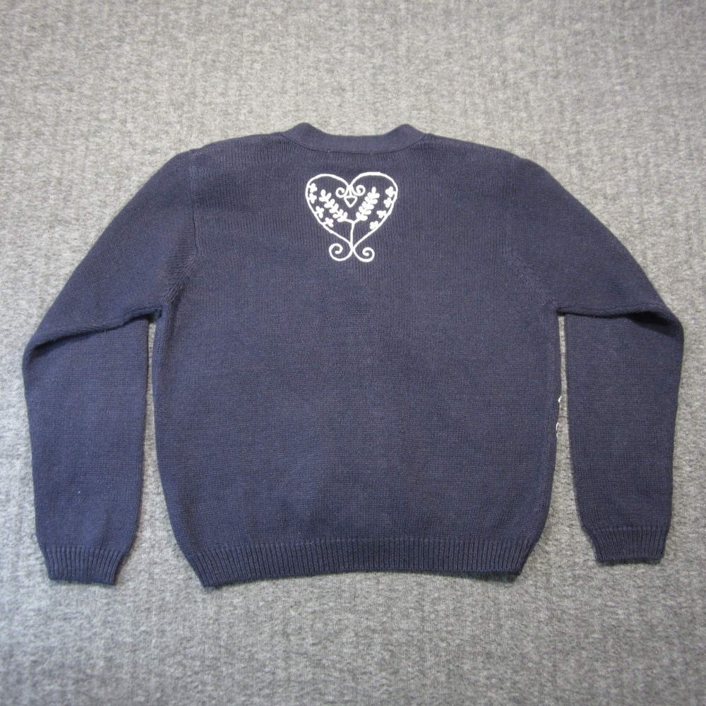 Bryn Connelly Cardigan Sweater M Navy White Embroidery Button Up Cottage Grandma - Picture 3 of 9